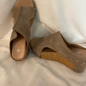 Brown Suede Slip-On Sandals with Wedge